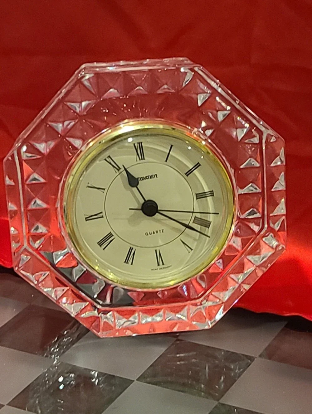 Waterford-Style Crystal Octagon Clock - Clear with Gold Trim